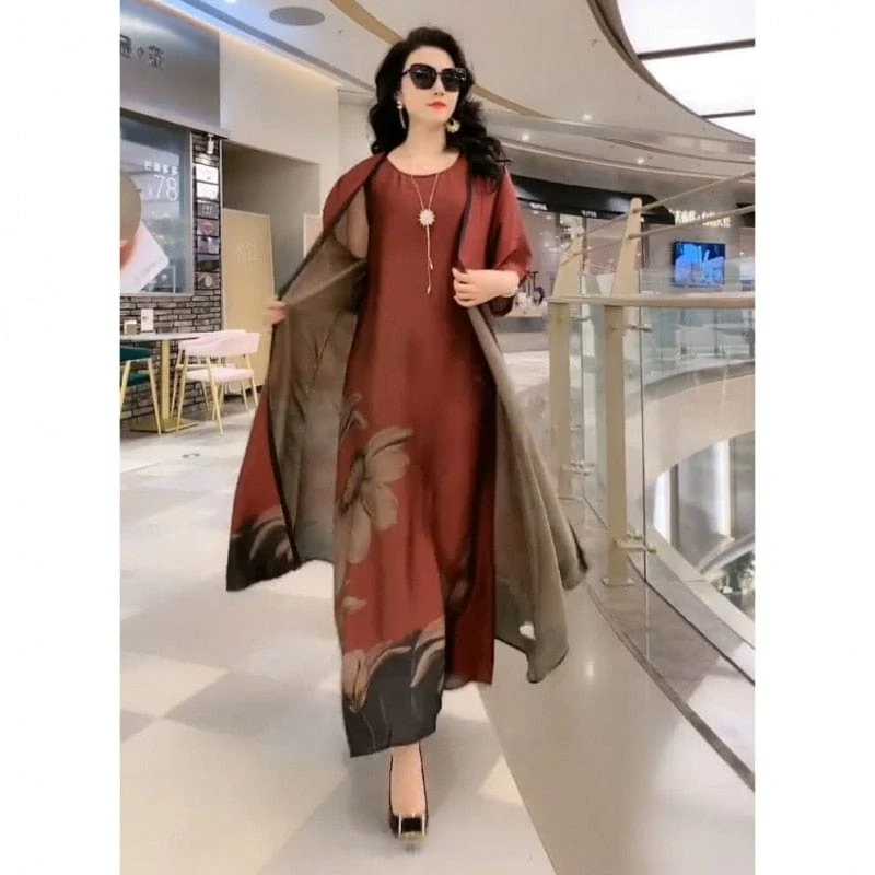 Floral Two-Piece Silk Dress - YOUXIZT