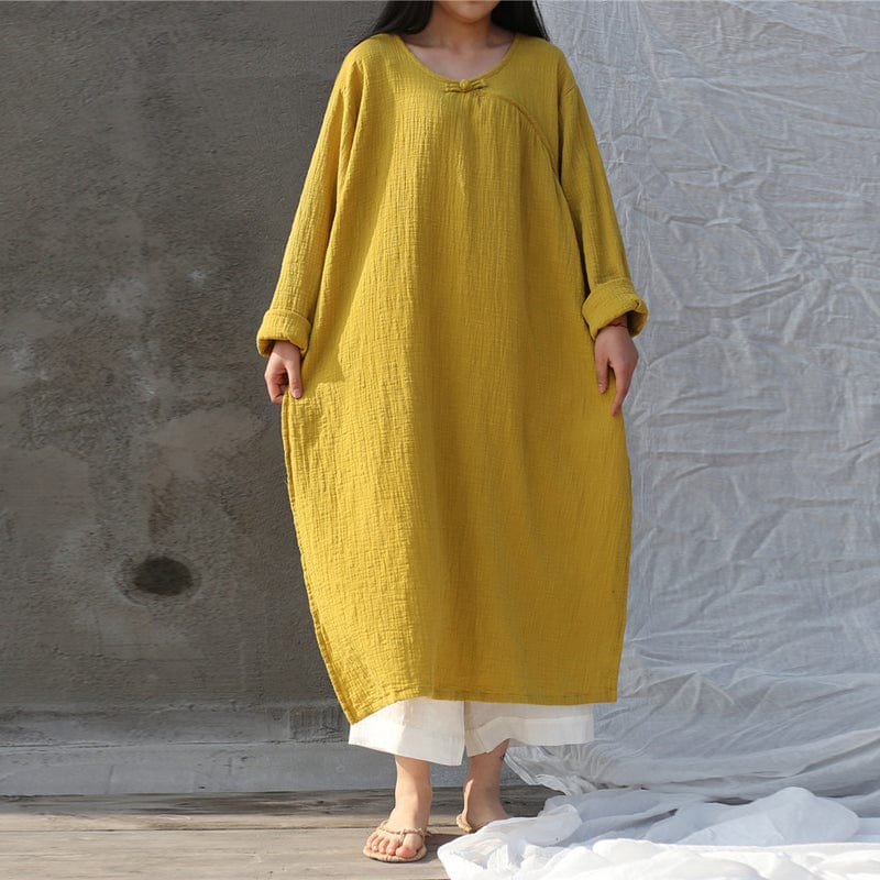 Oversized Cotton Linen Tunic Dress - YOUXIZT