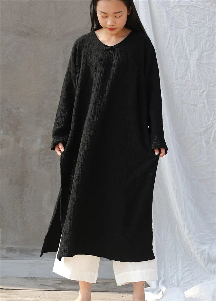 Oversized Cotton Linen Tunic Dress - YOUXIZT
