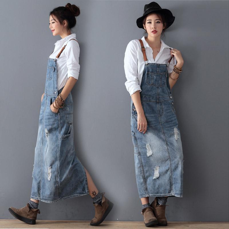 Ripped Denim Overall Dress - VERGITR