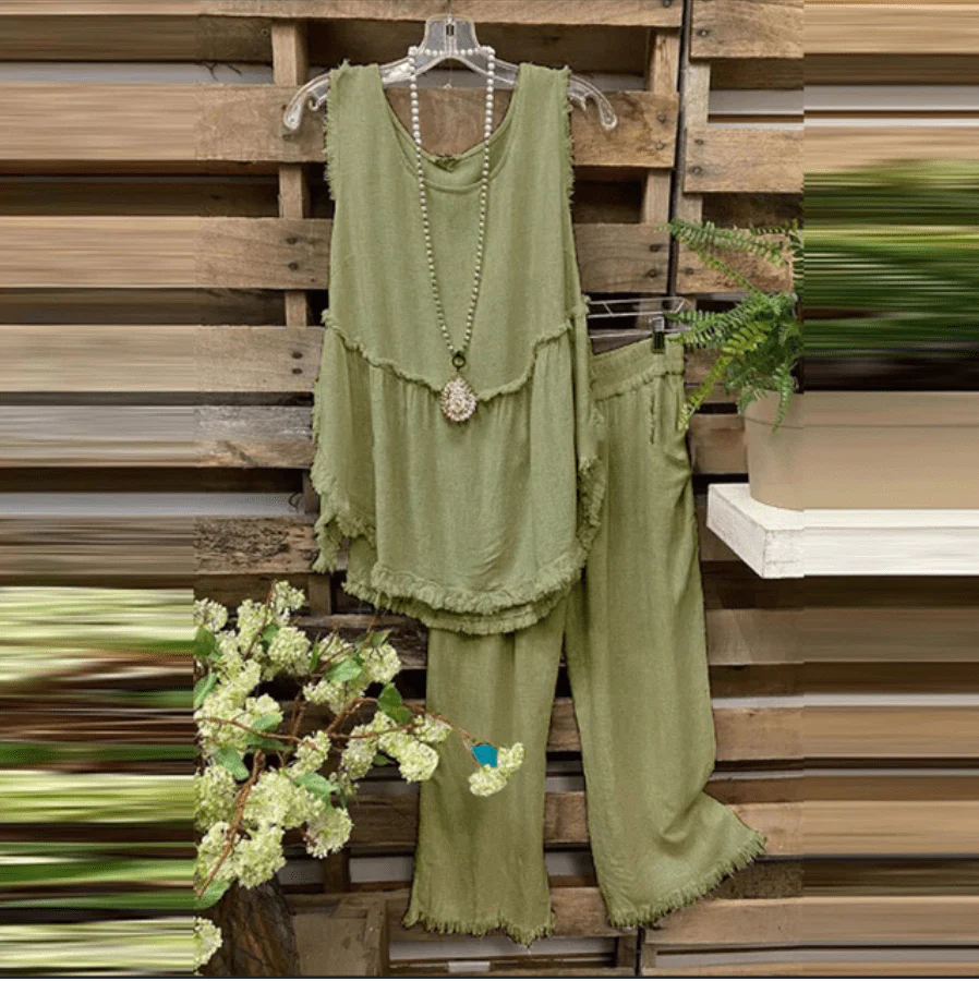 Clara Cotton Linen Tank Top + Matching Pants - YOUXIZT