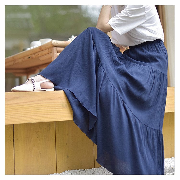 Flowy High Waist Cotton Linen Skirt - VERGITR
