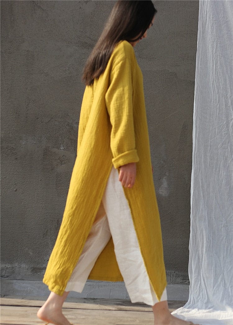 Oversized Cotton Linen Tunic Dress - YOUXIZT