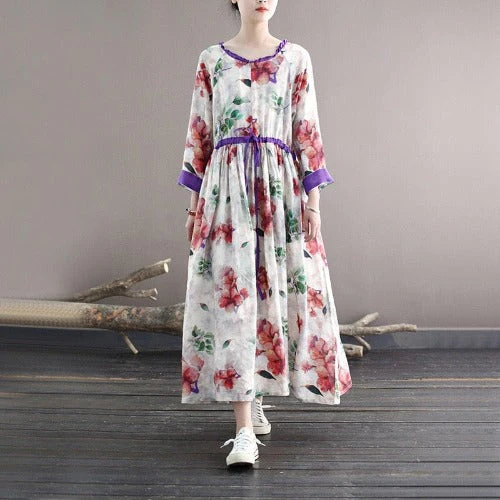 Blooming Floral Ramie Dress - VERGITR