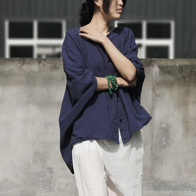 Vintage Bat Sleeve Linen Button Shirt - VERGITR