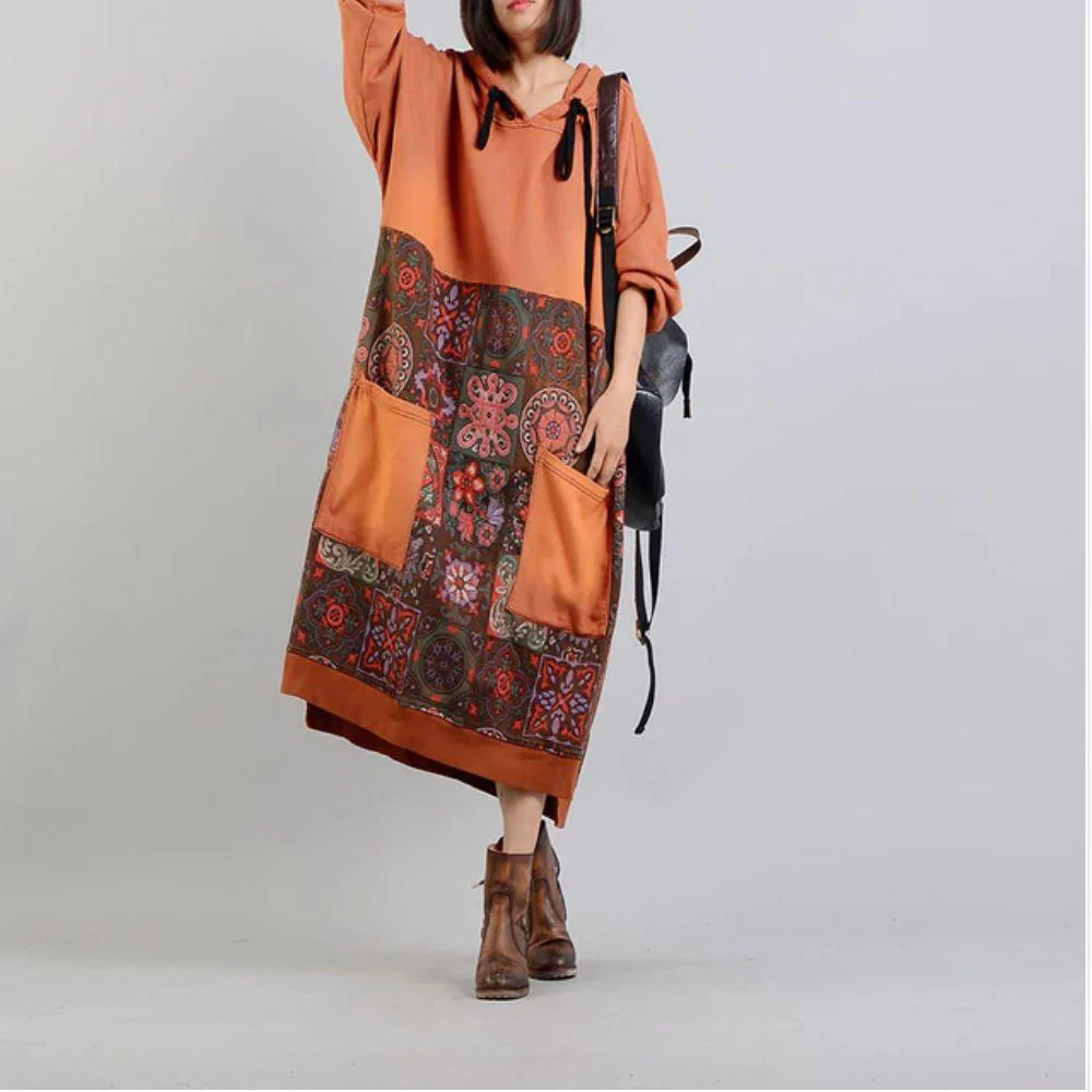 Retro Hooded Sweater Dress - YOUXIZT