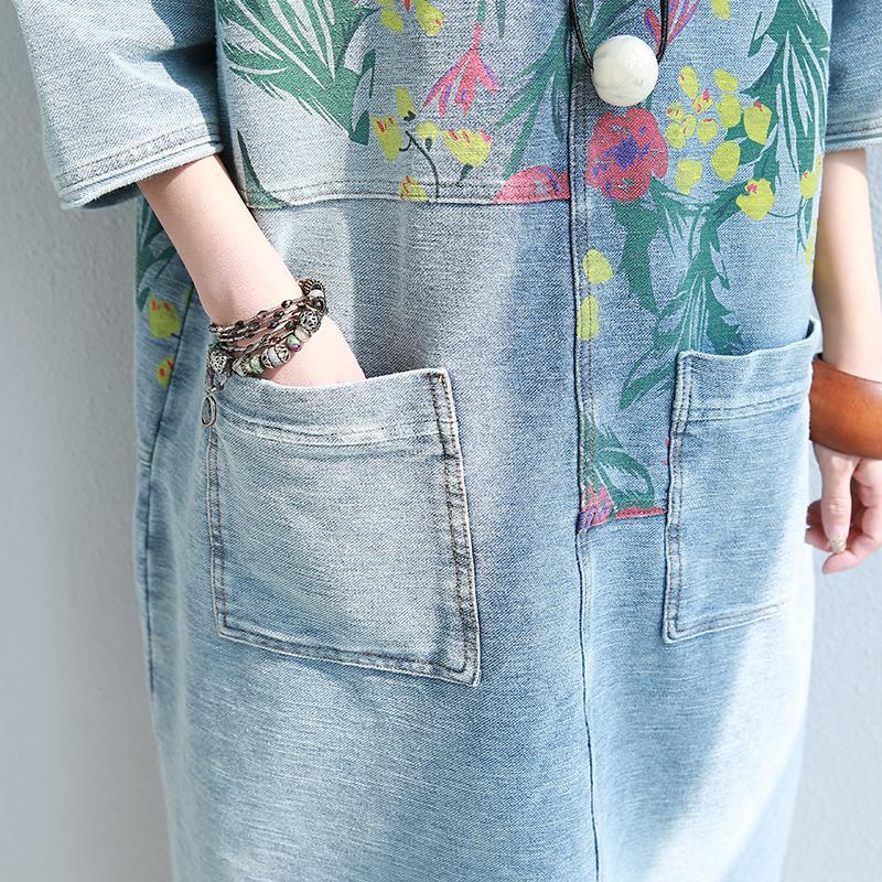 Loose Floral Printed Hippie Shirt Dress - YOUXIZT