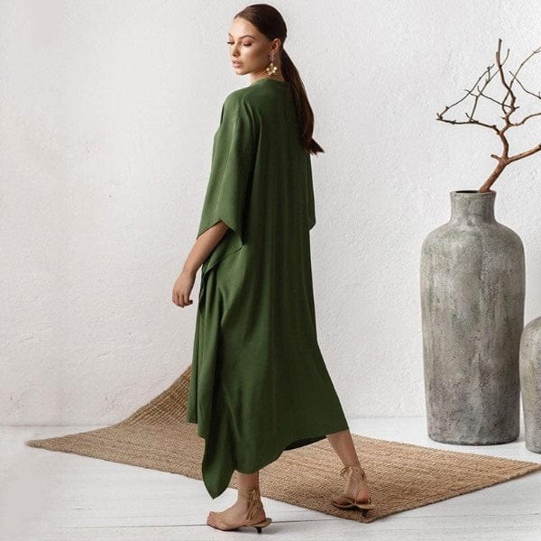 Long Red V-neck Maxi Dress - YOUXIZT