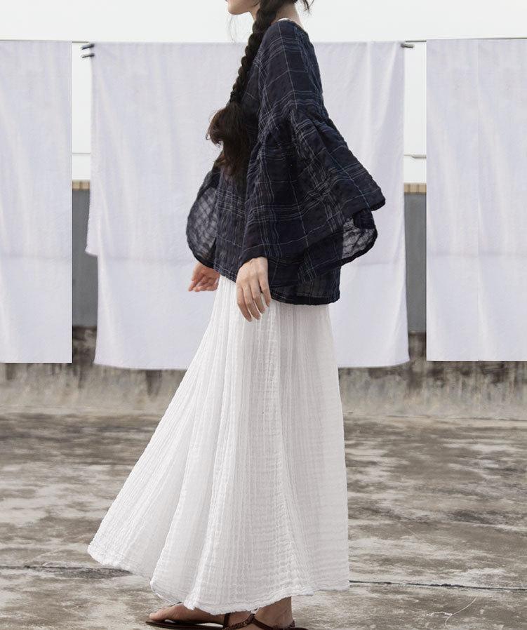 Butterfly Sleeve Plaid Ramie Shirt - YOUXIZT