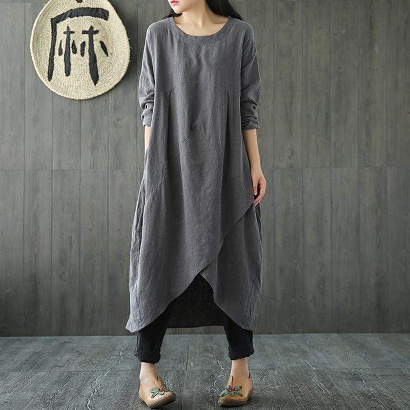 Plus Size Crew Neck Asymmetric Split Tunic - VERGITR