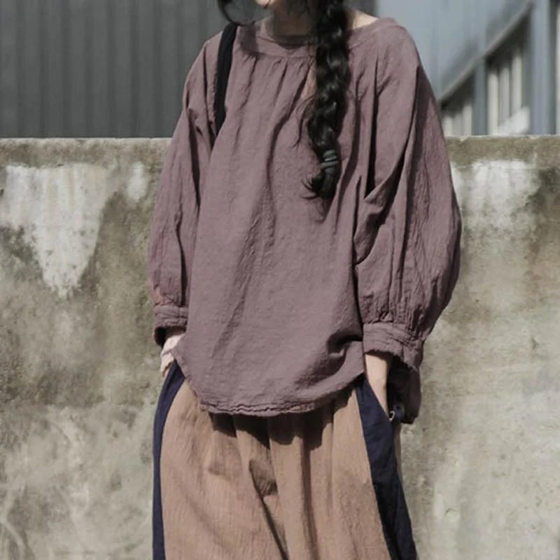 Loose Batwing Sleeve Linen T-Shirt - VERGITR