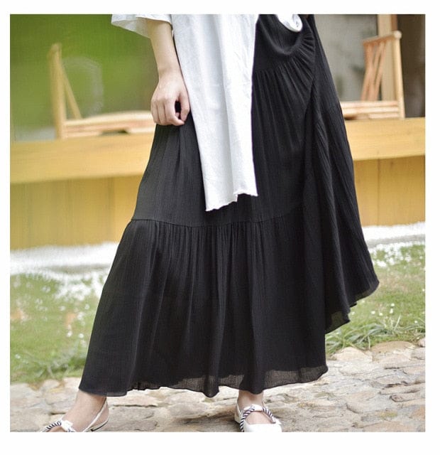 Flowy High Waist Cotton Linen Skirt - VERGITR