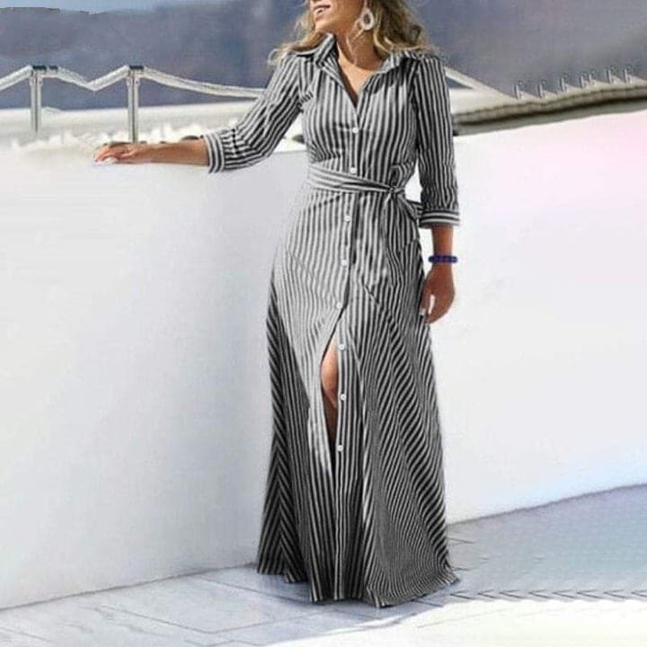 My Destiny Striped Maxi Shirt Dress - VERGITR