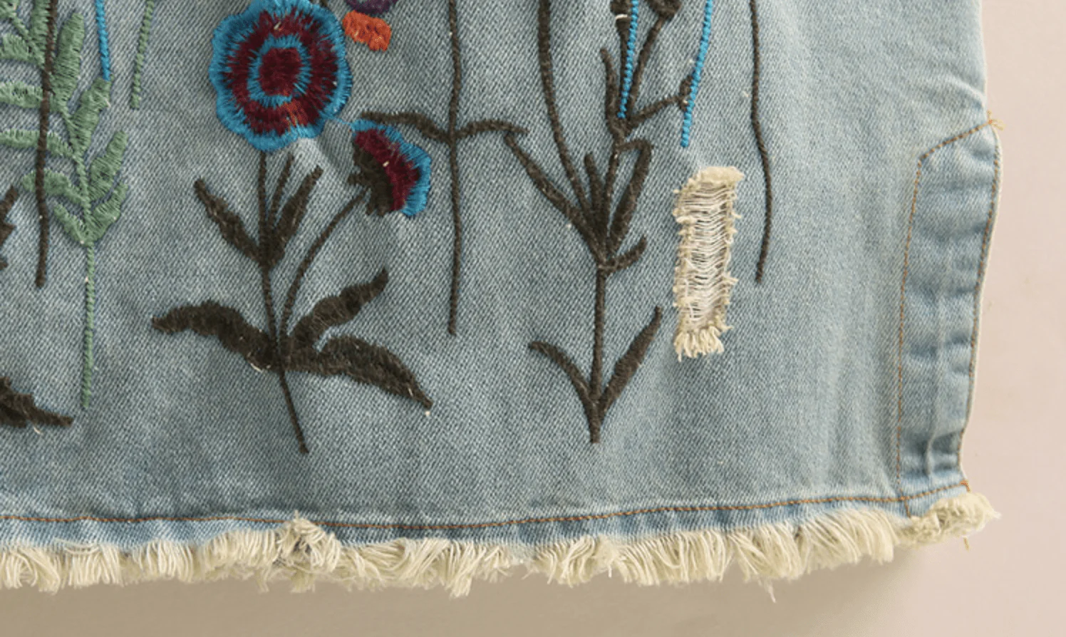 Floral Embroidered Denim Midi Skirt - YOUXIZT