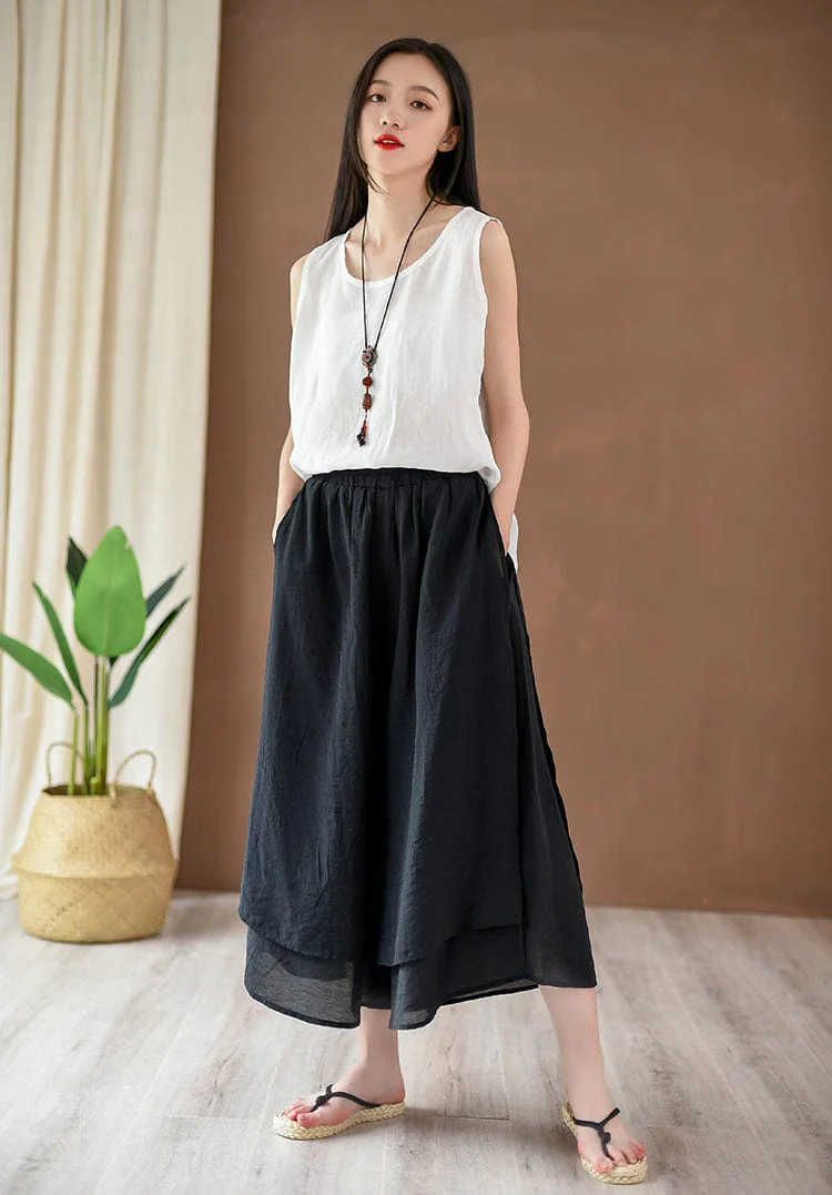 Flowy 3/4 Length Palazzo Pants - YOUXIZT