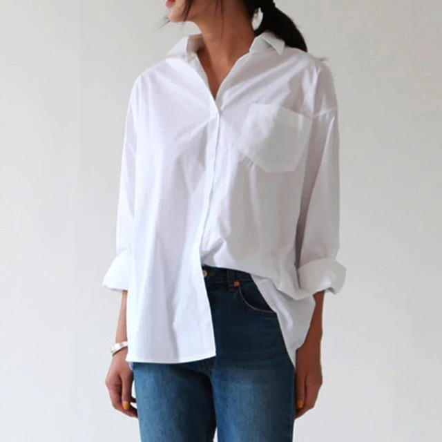 Basic Feel White Button Up Shirt - YOUXIZT