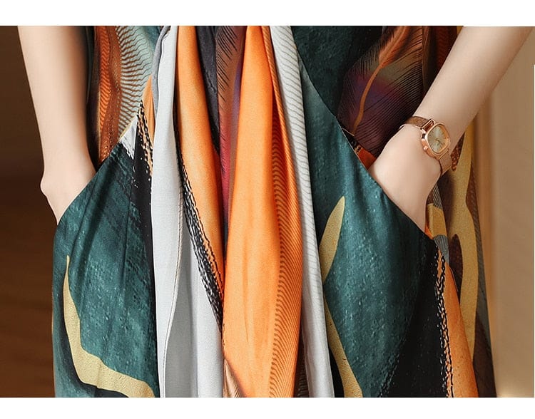 Abstract Art Natural Silk Midi Dress - YOUXIZT