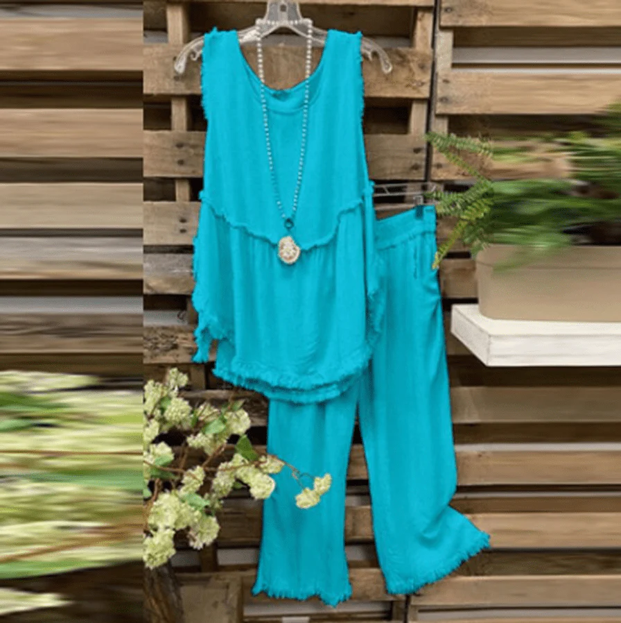 Clara Cotton Linen Tank Top + Matching Pants - YOUXIZT