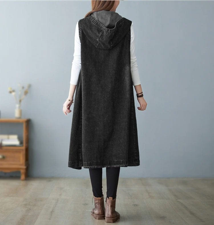 Sleeveless Hooded Denim Vest Coat - YOUXIZT