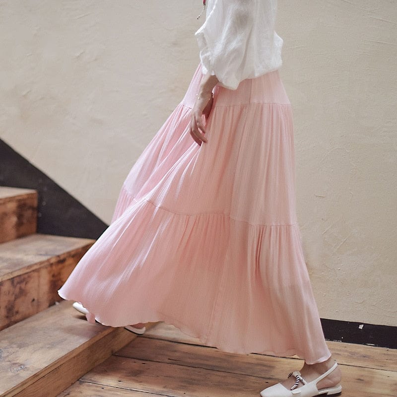Flowy High Waist Cotton Linen Skirt - VERGITR