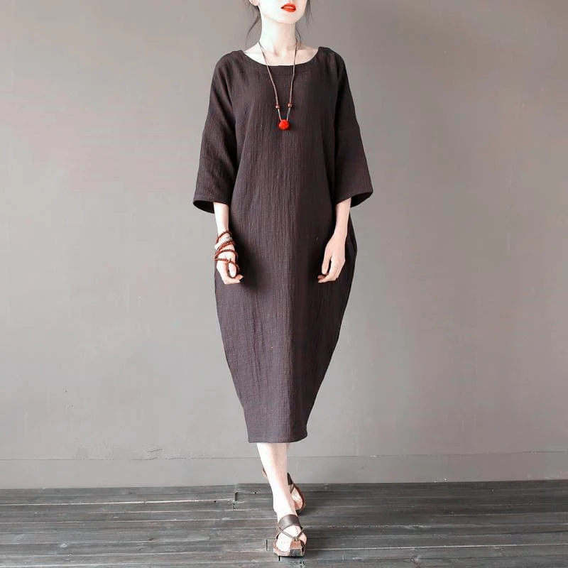 Tulip Cotton Linen Midi Dress - YOUXIZT