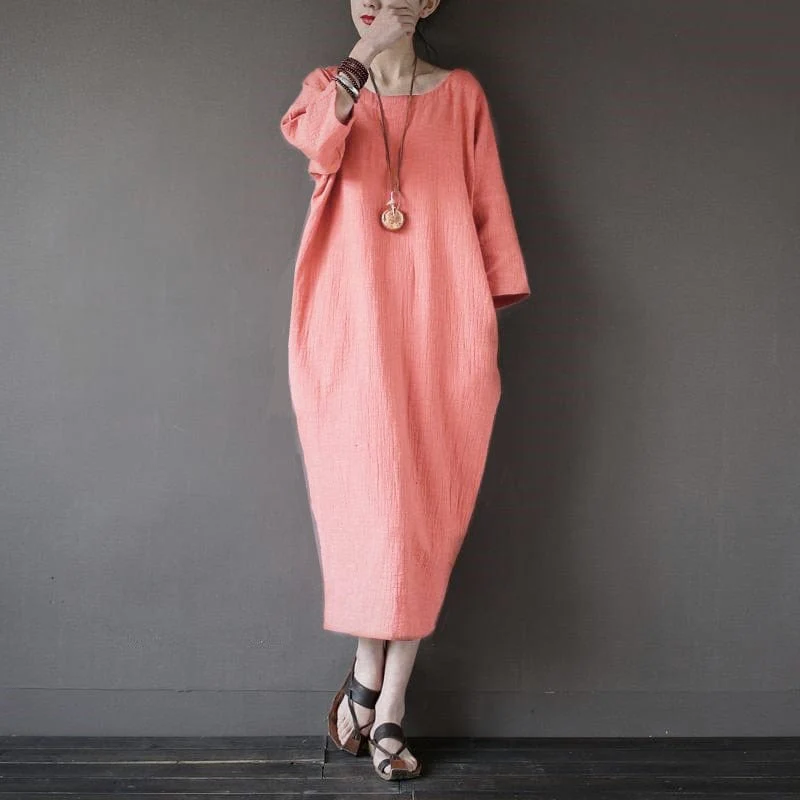Tulip Cotton Linen Midi Dress - YOUXIZT