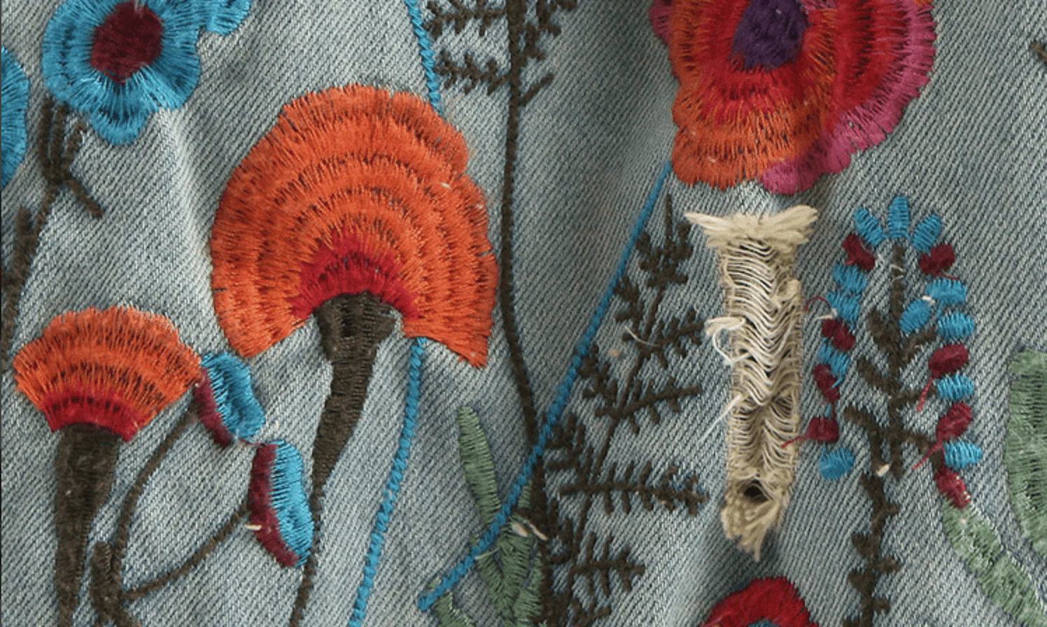 Floral Embroidered Denim Midi Skirt - YOUXIZT