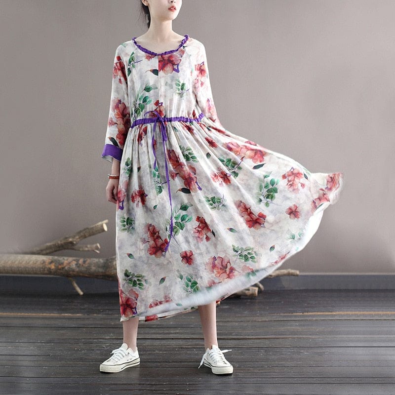 Blooming Floral Ramie Dress - YOUXIZT