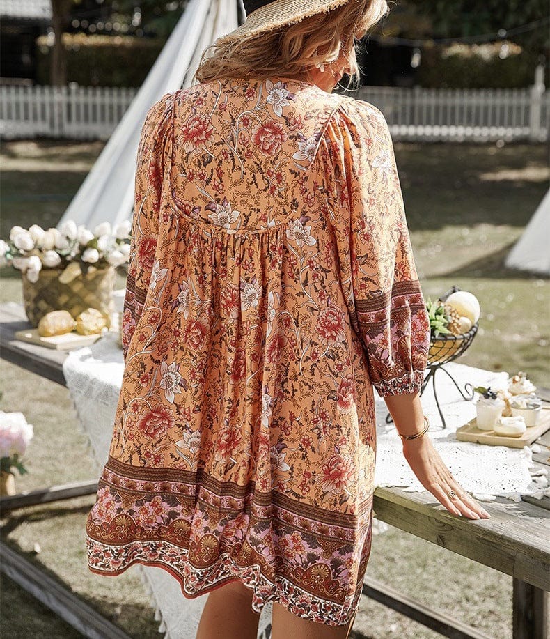 Vibrant V-Neck Bohemian Dress - YOUXIZT