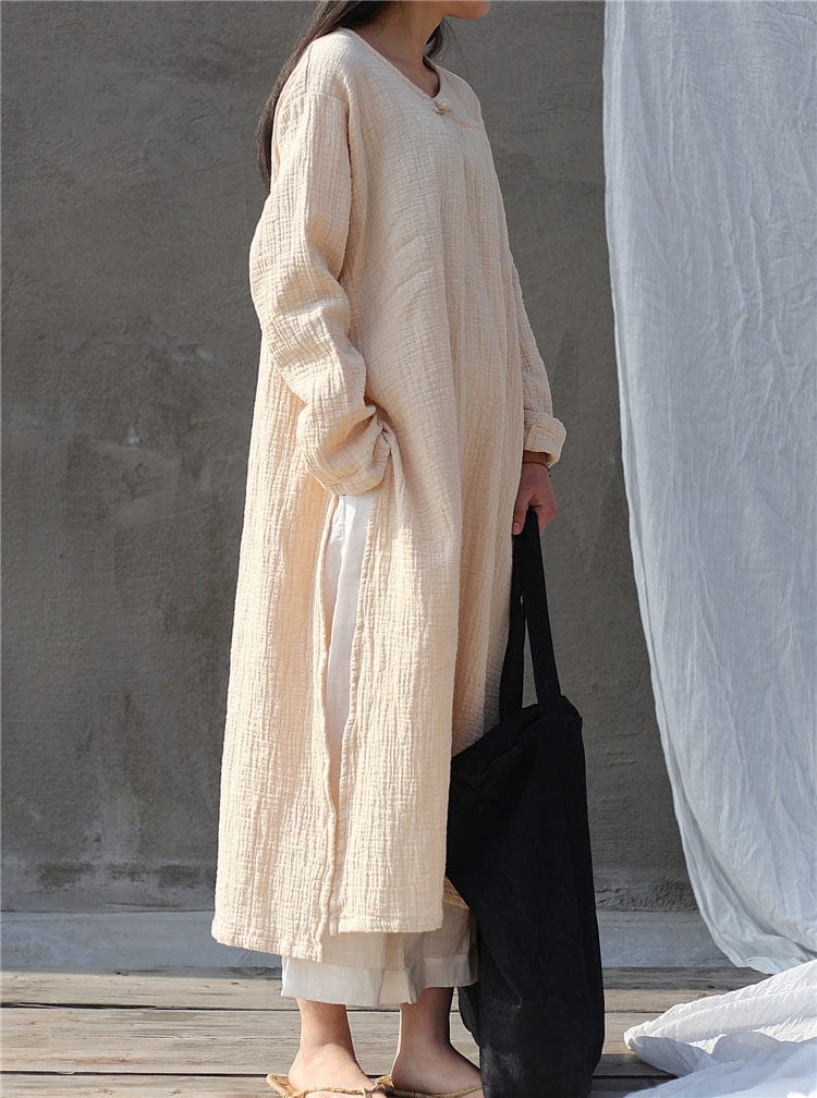 Oversized Cotton Linen Tunic Dress - YOUXIZT