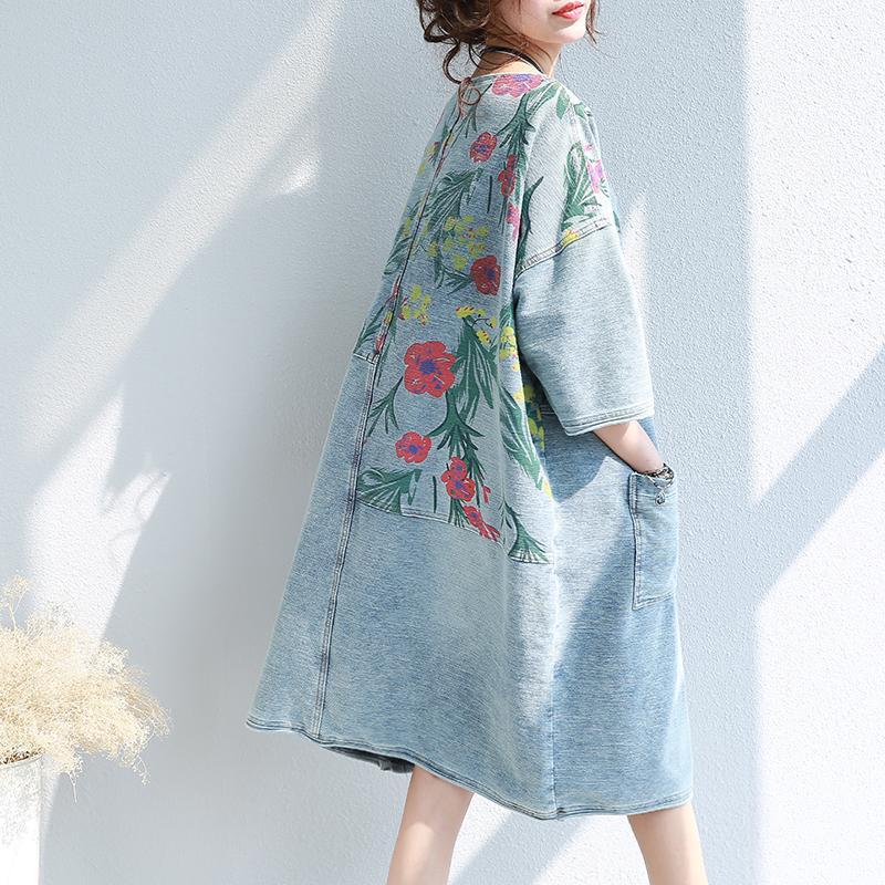 Loose Floral Printed Hippie Shirt Dress - YOUXIZT