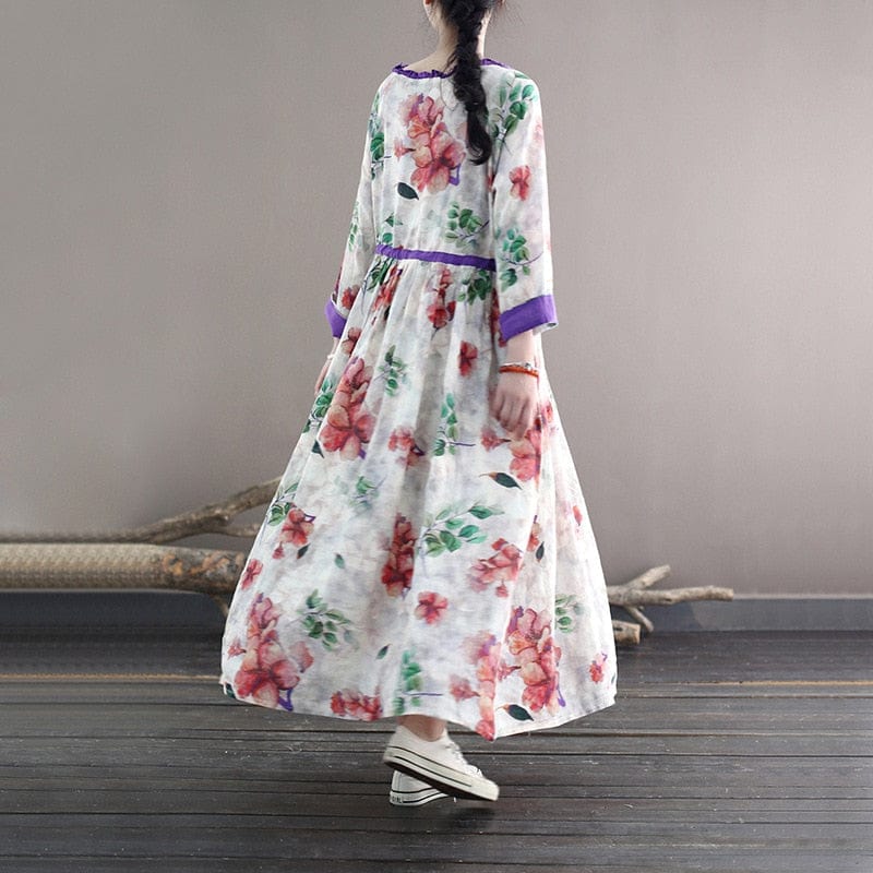 Blooming Floral Ramie Dress - YOUXIZT