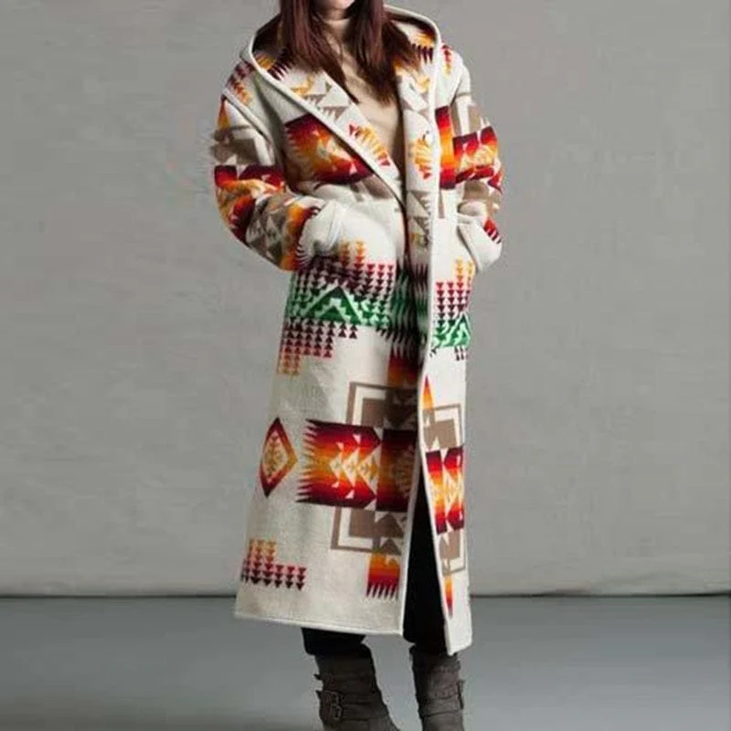Boho Printed Hooded Long Coat - YOUXIZT