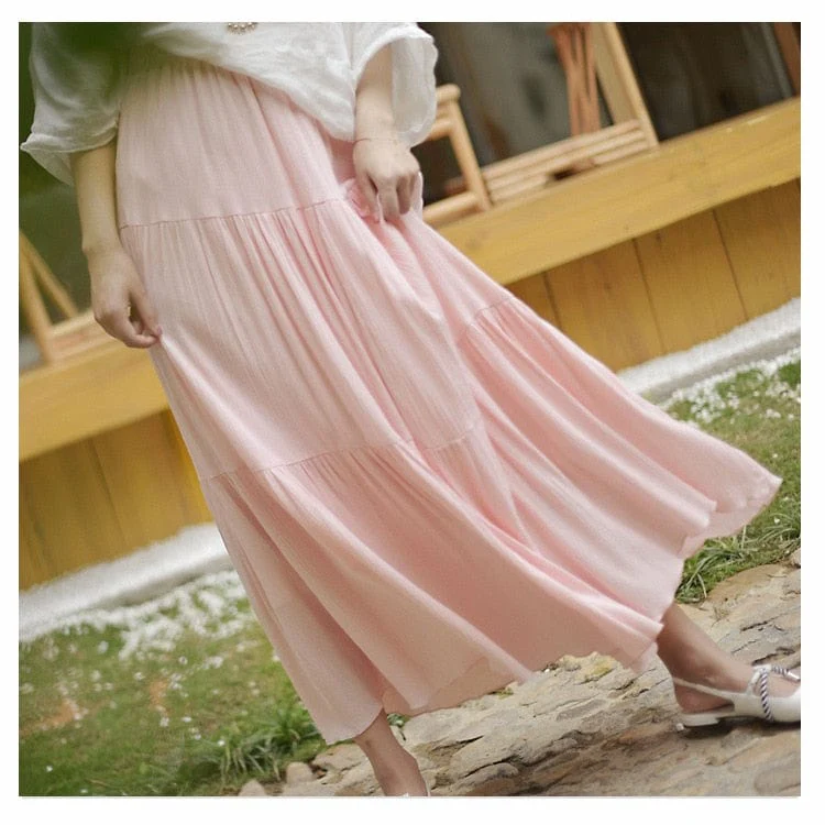 Flowy High Waist Cotton Linen Skirt - VERGITR