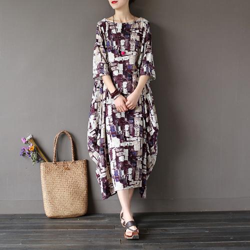 Art Inspired Cotton and Linen Maxi Dress - VERGITR