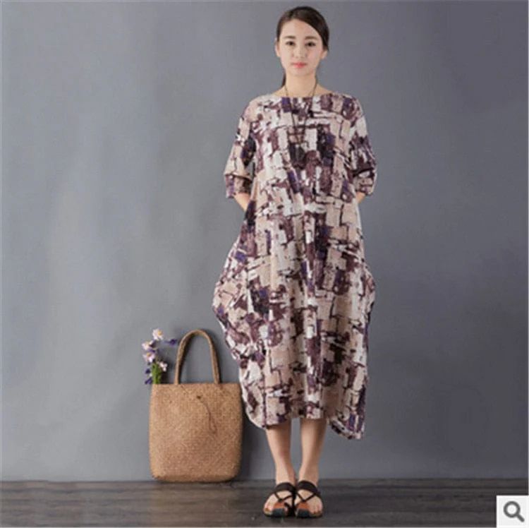 Art Inspired Cotton and Linen Maxi Dress - YOUXIZT