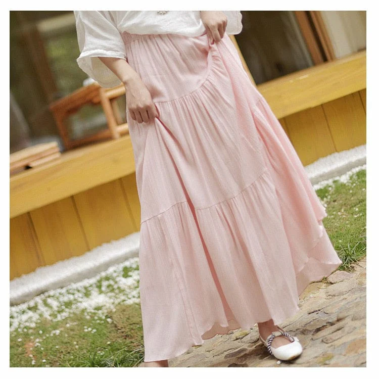 Flowy High Waist Cotton Linen Skirt - VERGITR