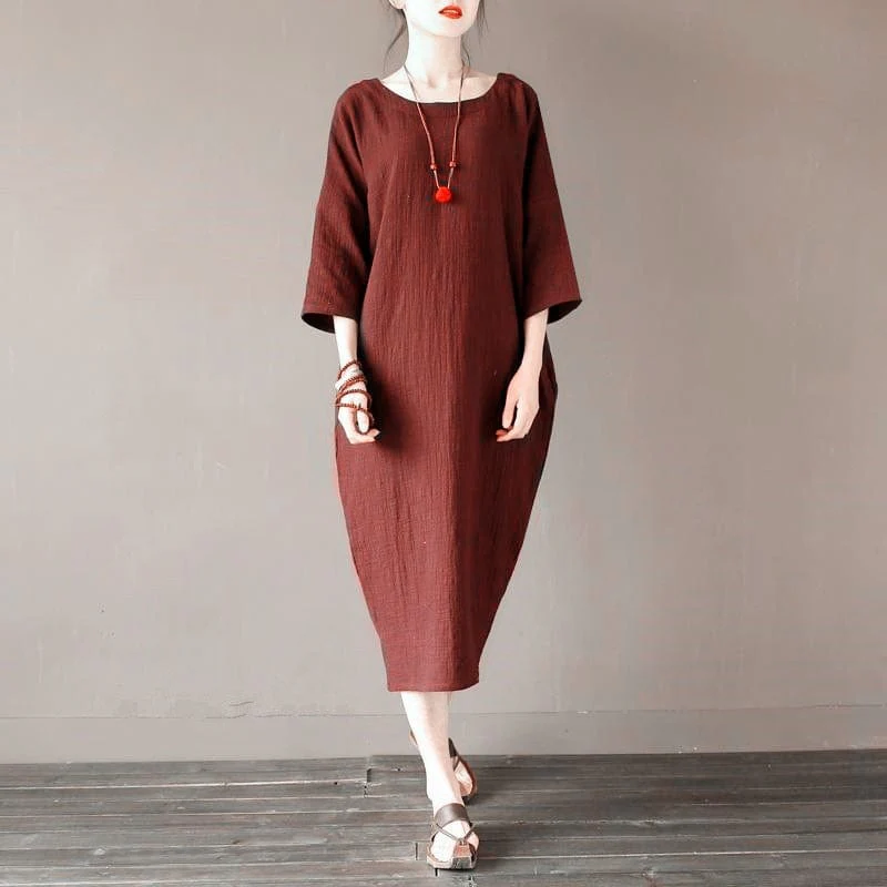 Tulip Cotton Linen Midi Dress - YOUXIZT