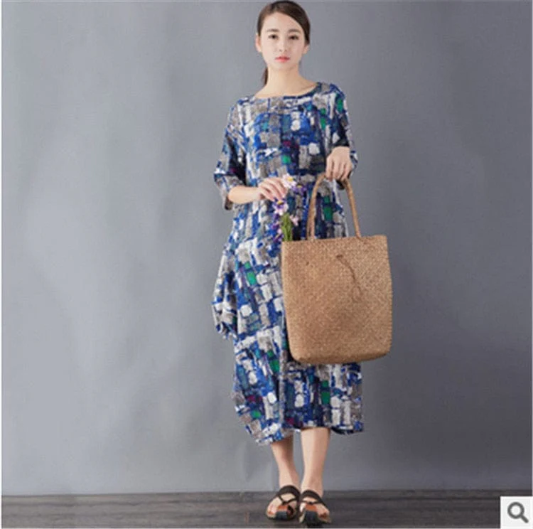 Art Inspired Cotton and Linen Maxi Dress - YOUXIZT
