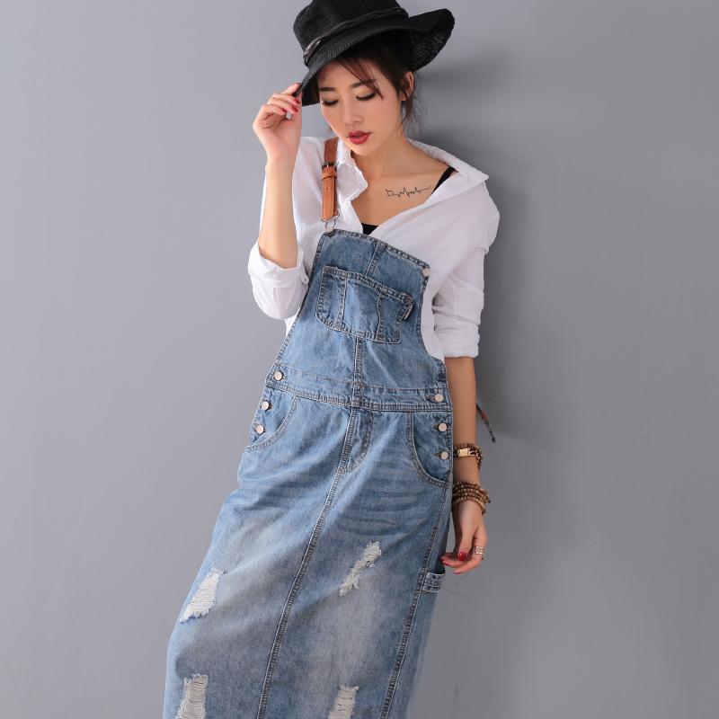 Ripped Denim Overall Dress - VERGITR