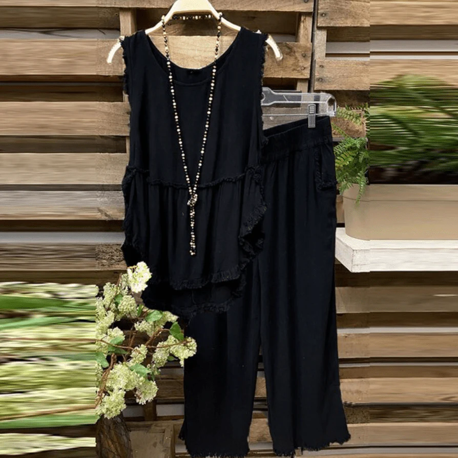 Clara Cotton Linen Tank Top + Matching Pants - YOUXIZT