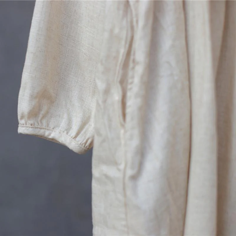Empire Waist Cotton Linen Casual Dress - YOUXIZT