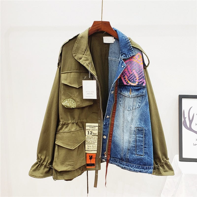 Half and Half Denim Army Jacket - VERGITR