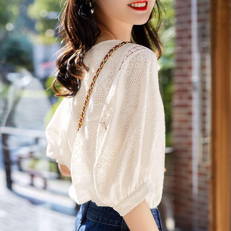 Amber Embroidery Half-Sleeve Blouses - YOUXIZT