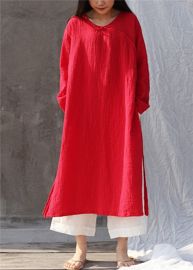 Oversized Cotton Linen Tunic Dress - YOUXIZT