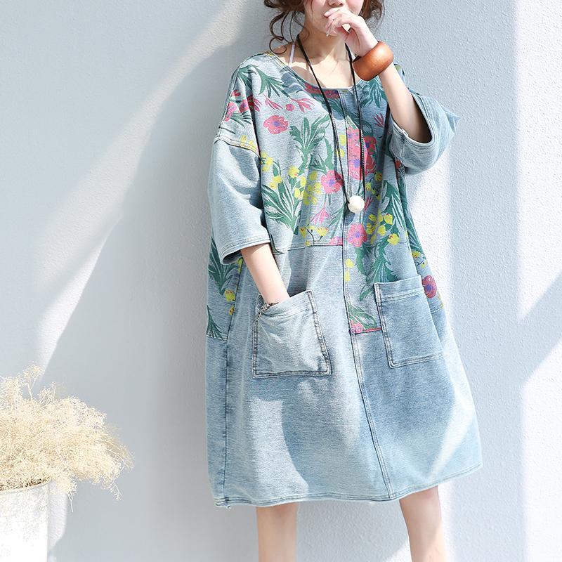 Loose Floral Printed Hippie Shirt Dress - VERGITR