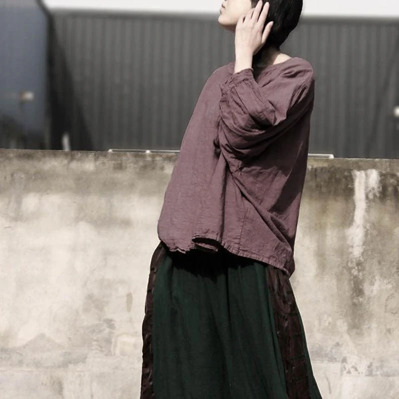 Loose Batwing Sleeve Linen T-Shirt - YOUXIZT