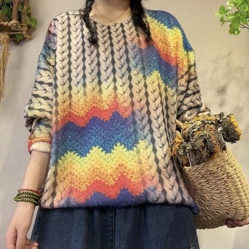 Harajuku Knitwear Printed Sweater - VERGITR