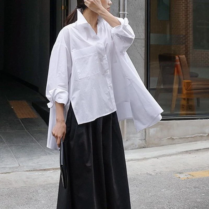 Irregular Button Down Oversized Shirt - YOUXIZT