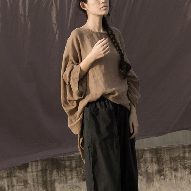 Khaki Long Sleeve Linen Shirt - VERGITR